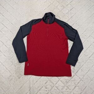Icebreaker Jacket Men's L Red Navy Block Tech Pullover ½ Zip Merino 260 Body fit